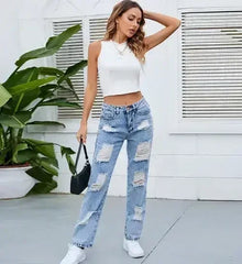 DenimDare™ – Washed Ripped Slim Jeans - Femstylo