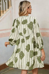 Guacamole Green Abstract Print Striped V-Neck Mini Dress - Femstylo