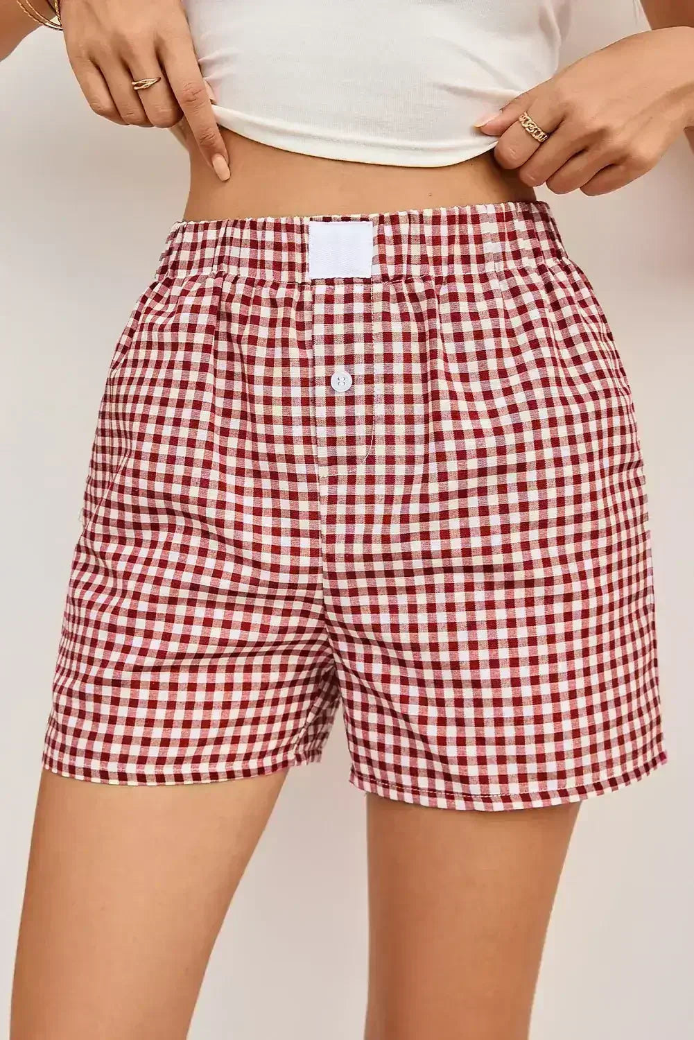 Blue Vintage Gingham Print High Waisted Loose Shorts - Femstylo