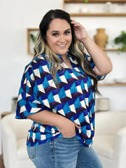 Geometric Notched Sleeve Blouse - Versatile Top | Femstylo - Femstylo
