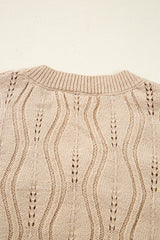 Smoke Gray Pearl Beaded Embellished Lace Applique Pointelle Knit Sweater