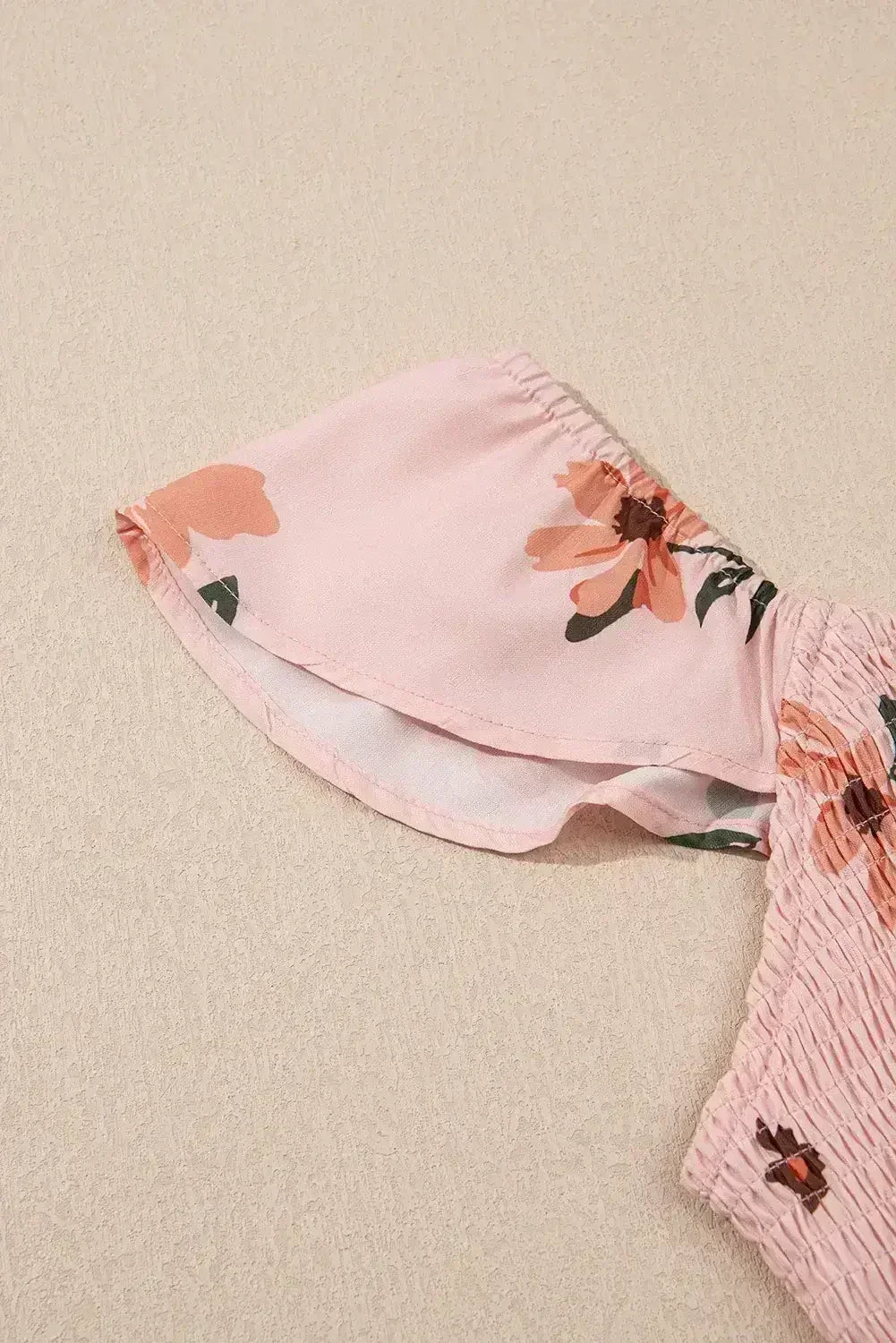 Pink Floral V Neck Smocked High Waist Ruffle Hem Maxi Dress - Femstylo