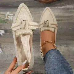 Bow Contrast Trim Point Toe Loafers - Femstylo