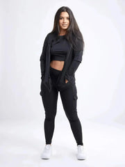 Athletic Fitted Zip-Up Hoodie Jacket with Pockets - Femstylo