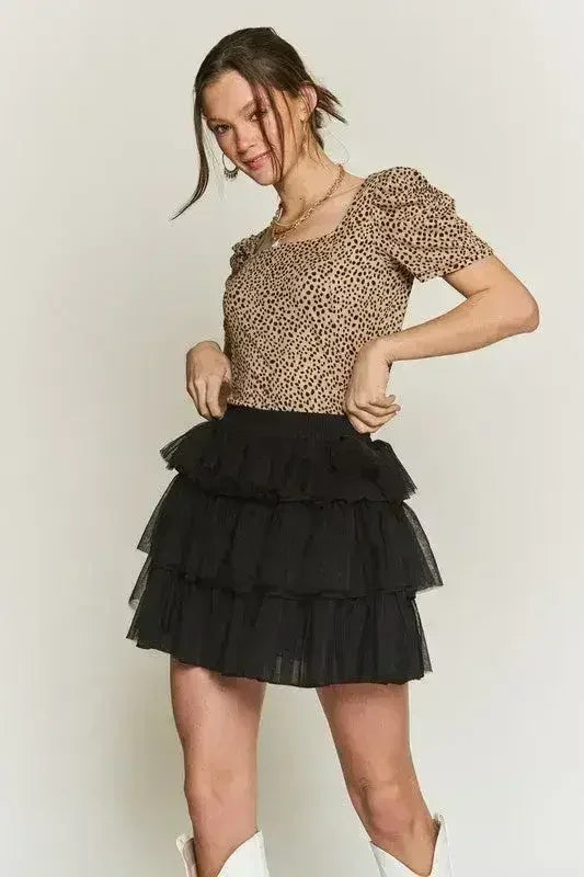 SOLID MESH TIERED SKIRTS - Femstylo