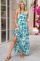 Multicolour Boho Floral Checkered Maxi Dress - Femstylo