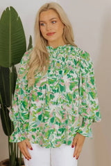 Leaf Print Flounce Sleeve Blouse - Botanical Top | Femstylo - Femstylo