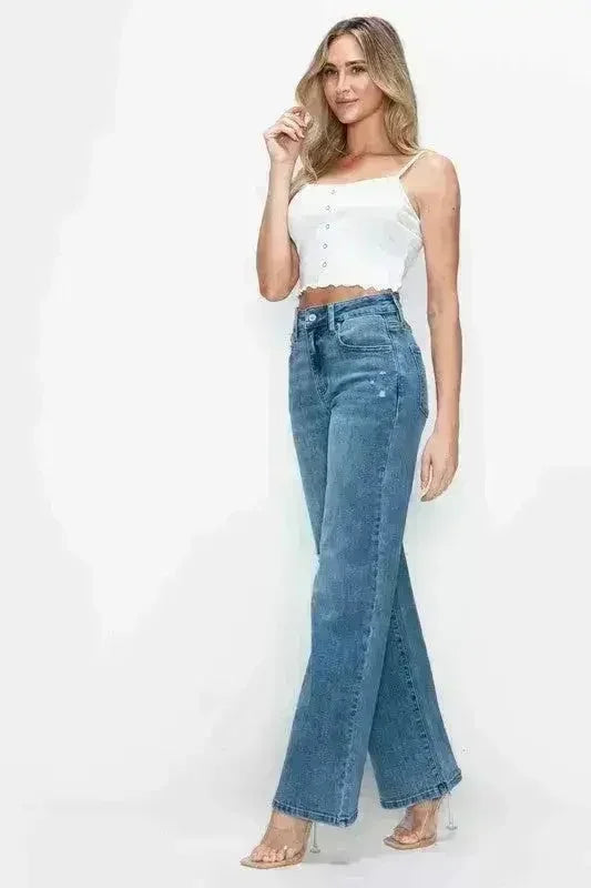 bytos Full Size High Rise Wide Leg Jeans with Pockets - Femstylo
