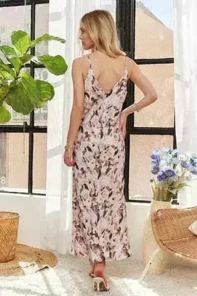 ADORA Watercolor V-Neck Midi Cami Dress - Femstylo