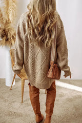 Parchment Cable Knit Drop Shoulder Loose Fit Sweater Dress - Femstylo