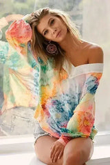 BiBi Tie Dye Soft Knit Jersey V-Neck Top | Femstylo - Femstylo