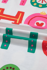 White Ho Ho Ho Letter Graphic Christmas Pajama Set