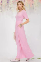 Celeste Plus Size Round Neck Short Sleeve Maxi Dress with Pockets - Femstylo