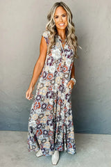 Sky Blue Floral Sleeveless Pocketed Wide Leg Jumpsuit - Femstylo