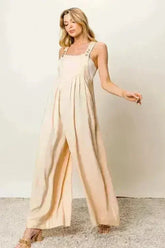 BiBi Texture Sleeveless Wide Leg Jumpsuit - Femstylo