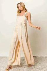 BiBi Texture Sleeveless Wide Leg Jumpsuit - Femstylo