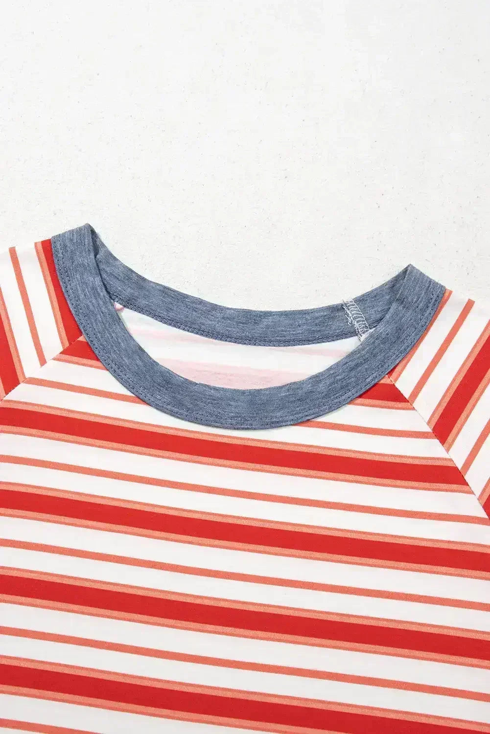 Tomato Red Striped Raglan Sleeve Contrast Neck T-Shirt - Femstylo