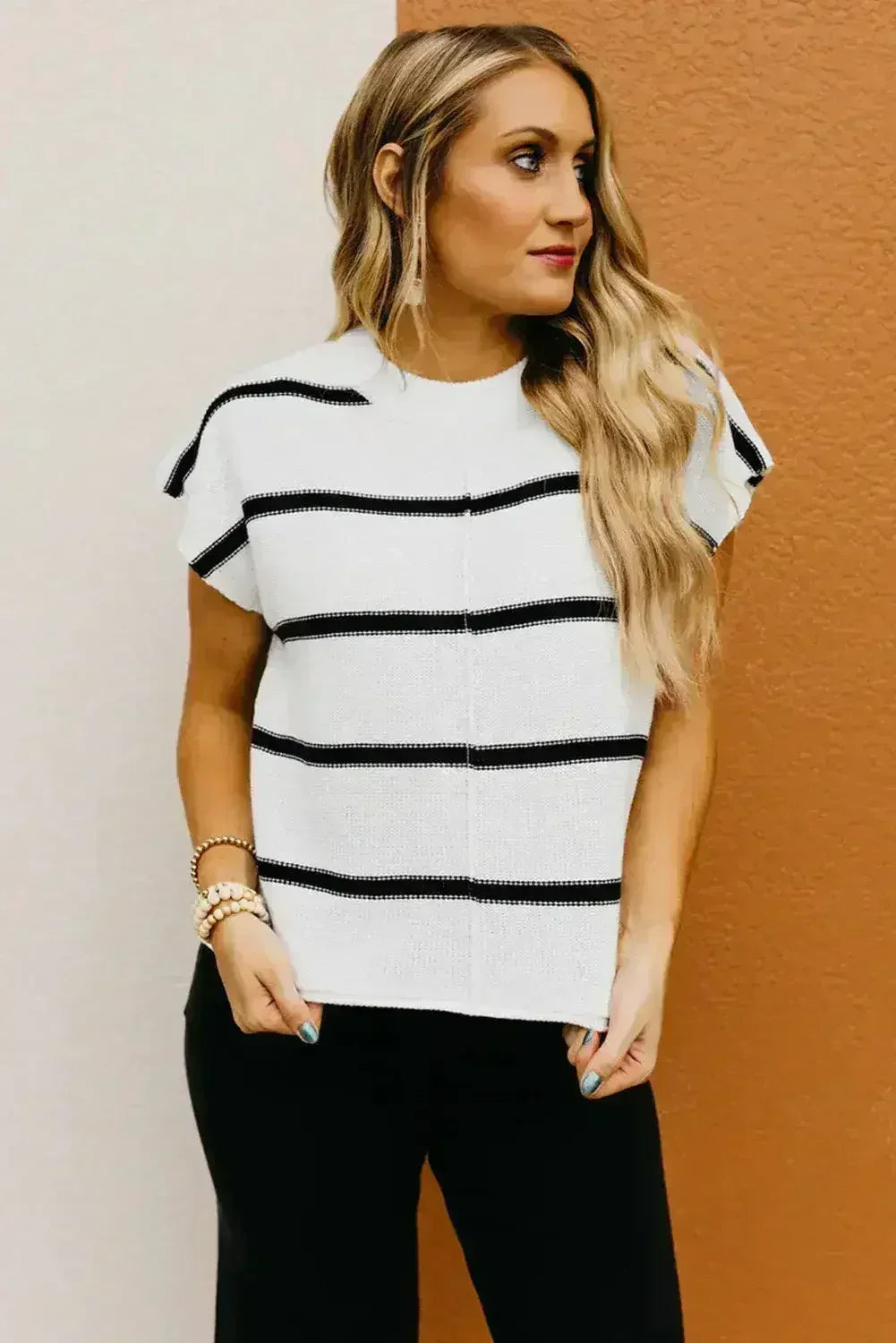 Batwing Stripes Sleeve Sweater - Striped Oversized Tee | Femstylo - Femstylo
