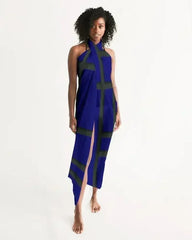 Sheer Sarong Swimsuit Cover Up Wrap / Geometric Dark Blue and Black - Femstylo