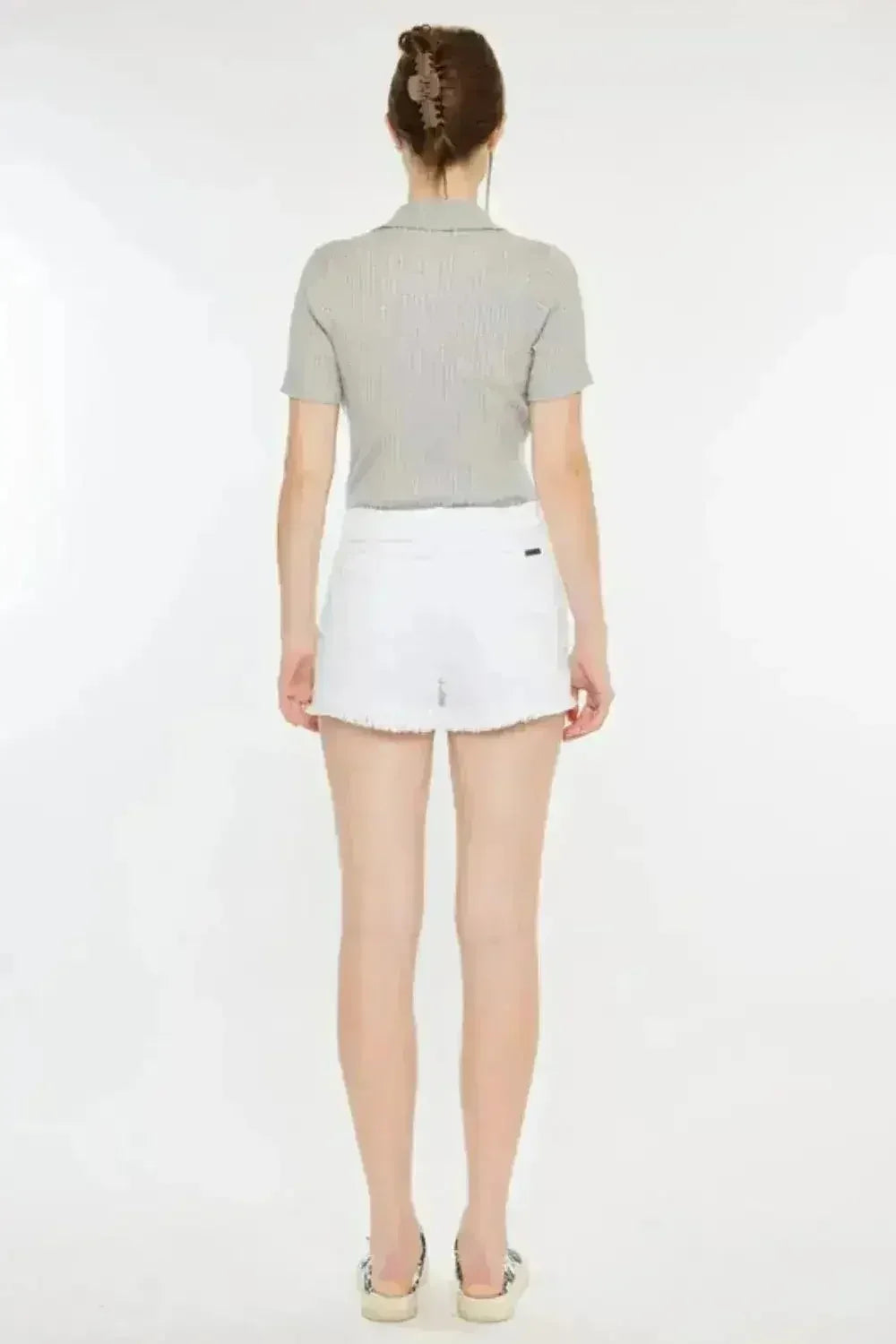 Kancan Raw Hem Distressed Denim Shorts - Femstylo