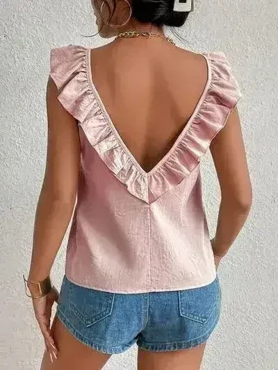 Backless Ruffled Scoop Neck Tank - Femstylo