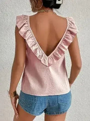 Backless Ruffled Scoop Neck Tank - Femstylo