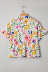 Yellow Allover Floral Print Boxy Fit V Neck Blouse