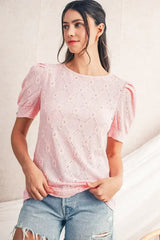 White Embroidered Floral Geometric Button Short Sleeve Top | Femstylo - Femstylo