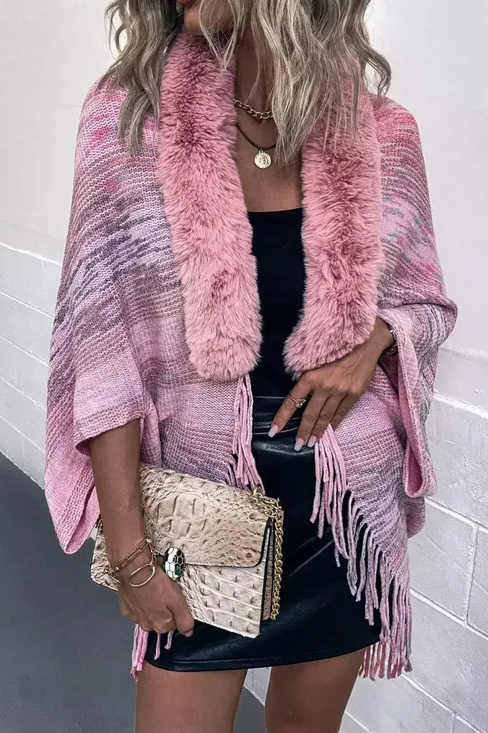 Open Front Fringe Hem Poncho - Femstylo