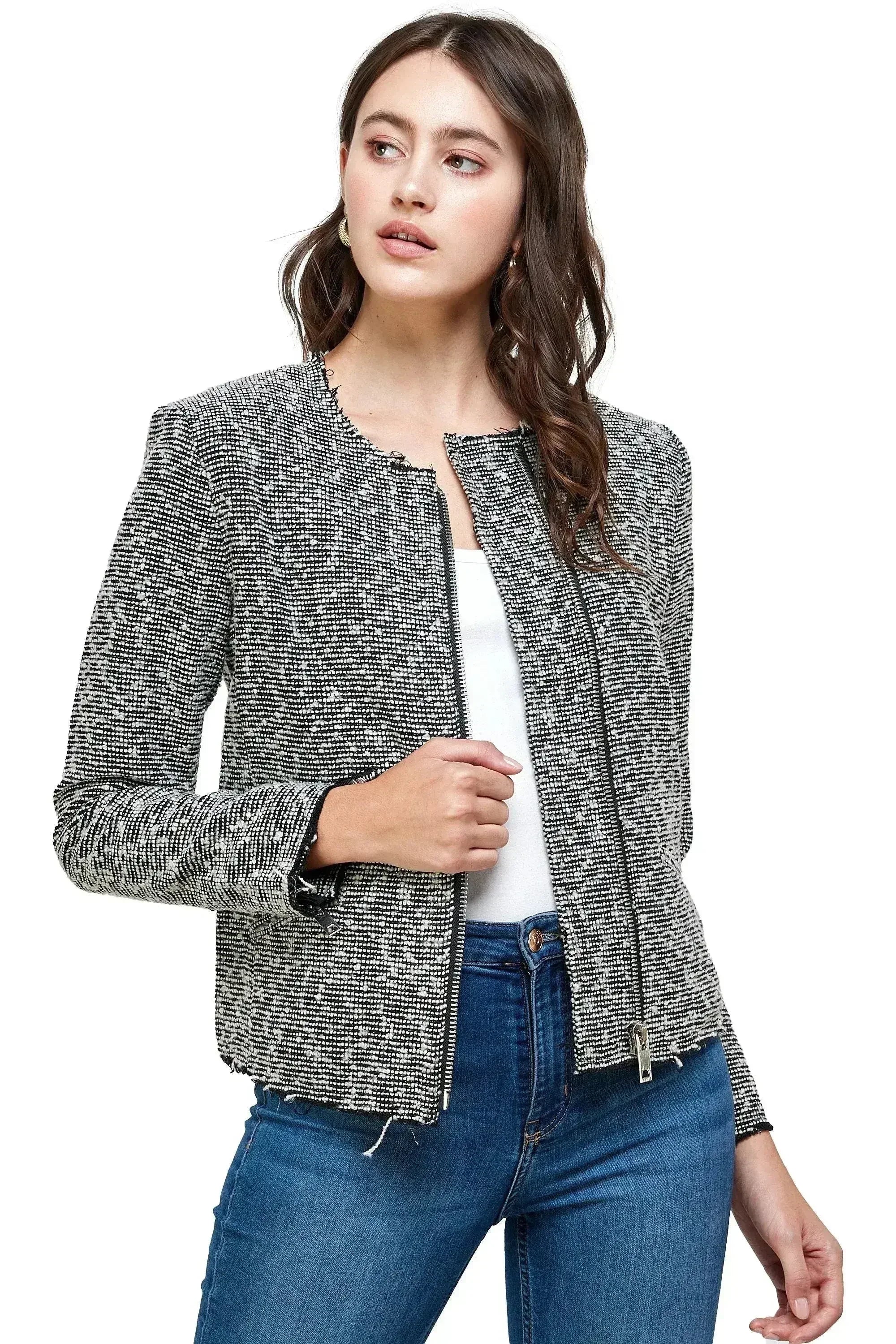 Textured Zip-Up Jacket – Casual Elegance - Femstylo