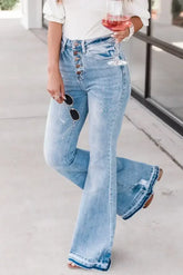 Blue Light Wash High Waisted Bell Bottom Jeans - Femstylo