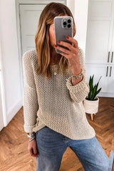 Smoke Gray Crochet Hollow-out Knit Sweater