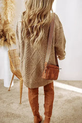 Parchment Cable Knit Drop Shoulder Loose Fit Sweater Dress - Femstylo