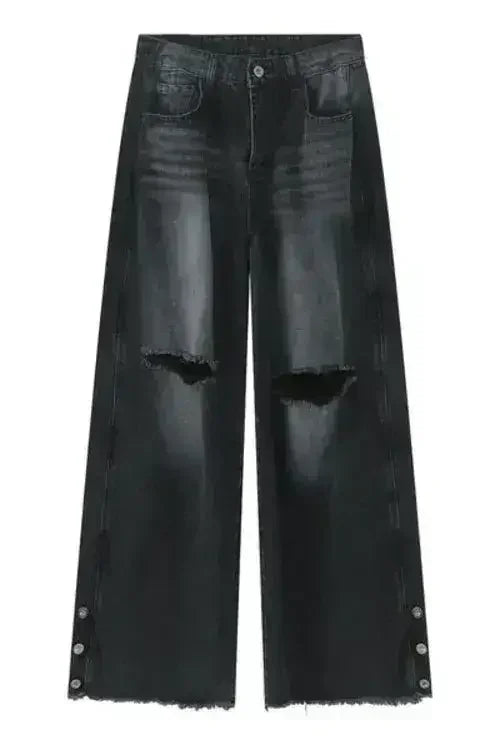 Distressed Raw Hem Wide Leg Men's Jeans - Femstylo
