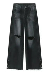 Distressed Raw Hem Wide Leg Men's Jeans - Femstylo
