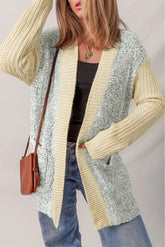 High-rise Patchwork Side Pockets Open Front Cardigan