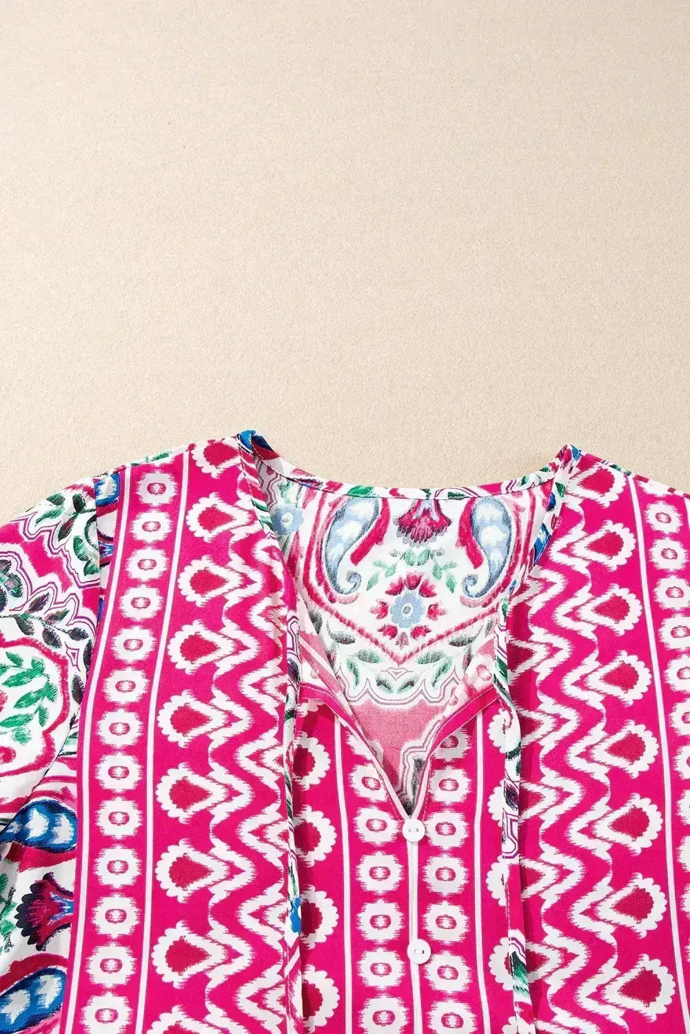 Pink Bohemian Tie Neck Flounce Sleeve Ruffle Hem Mini Dress - Femstylo