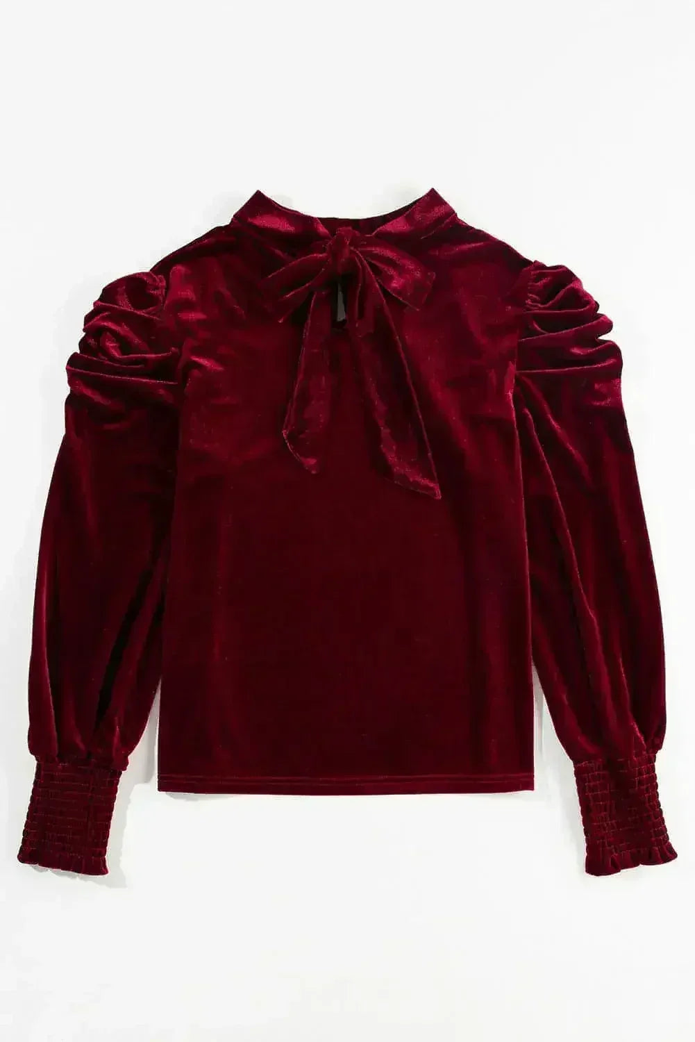 Fiery Red Velvet Blouse - Mock Neck & Puff Sleeves | Femstylo - Femstylo