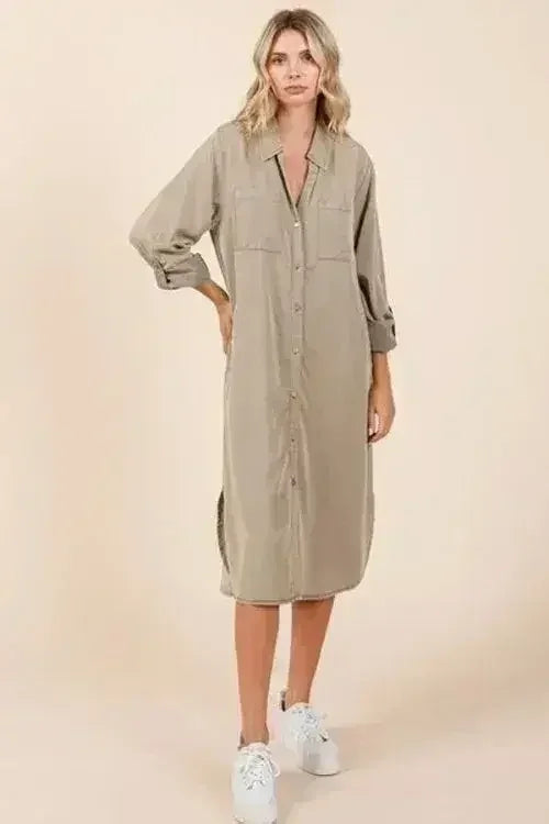 Mittoshop Button Down Long Sleeve Shirt Dress - Femstylo