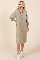 Mittoshop Button Down Long Sleeve Shirt Dress - Femstylo