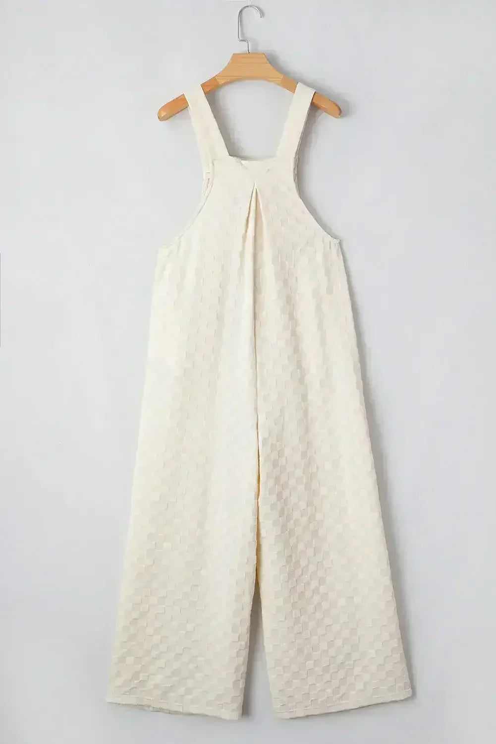 Beige Checkered Pocket High Waist Wide Leg Overall - Femstylo