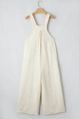 Beige Checkered Pocket High Waist Wide Leg Overall - Femstylo