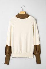 Desert Palm Colorblock Raglan Puff Sleeve Mock Neck Sweater