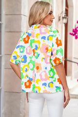 Green Abstract Leopard Short Sleeve Pop of Color Blouse | Femstylo - Femstylo