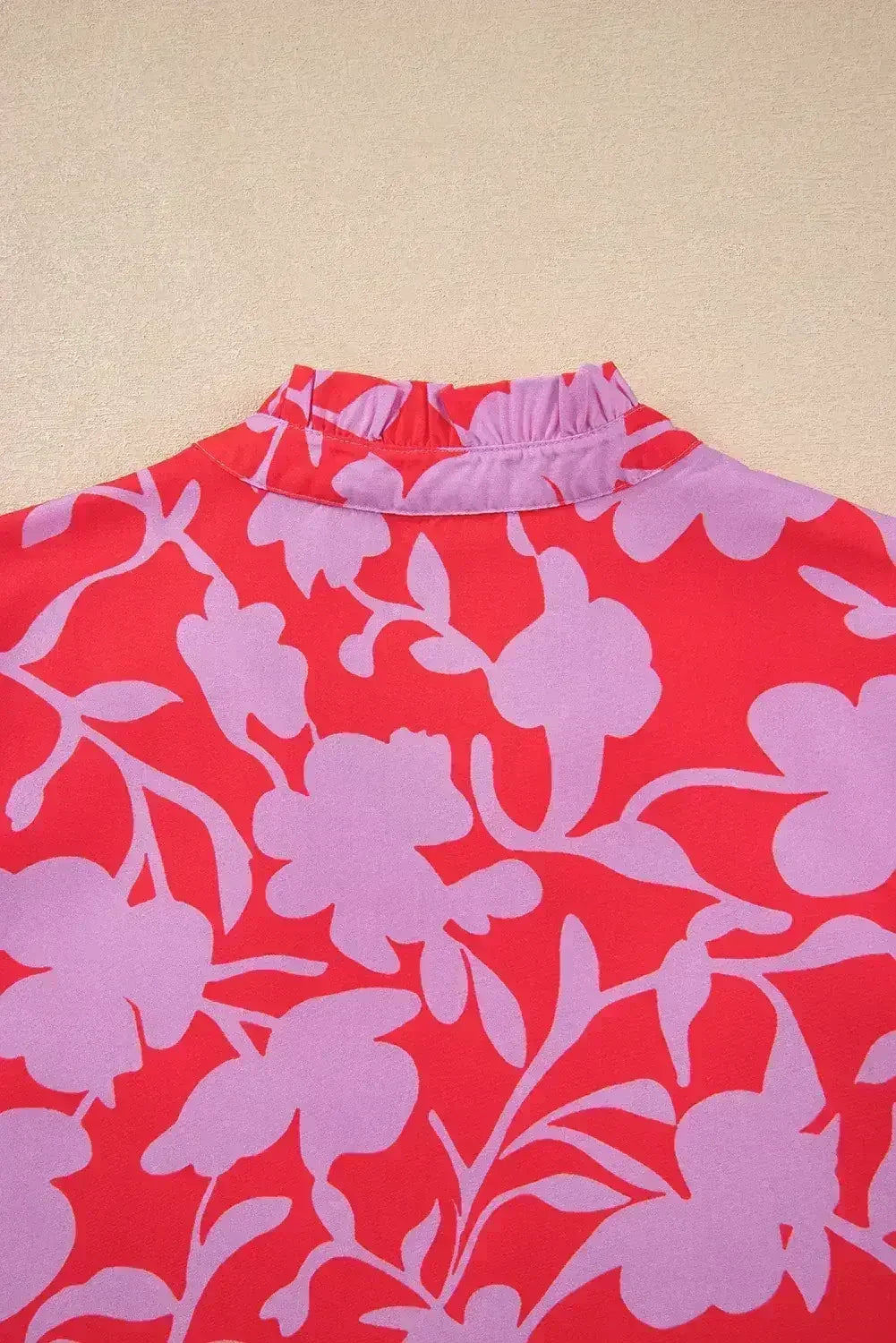 Red Floral 3/4 Sleeve Ruffle Hem Mini Dress - Femstylo