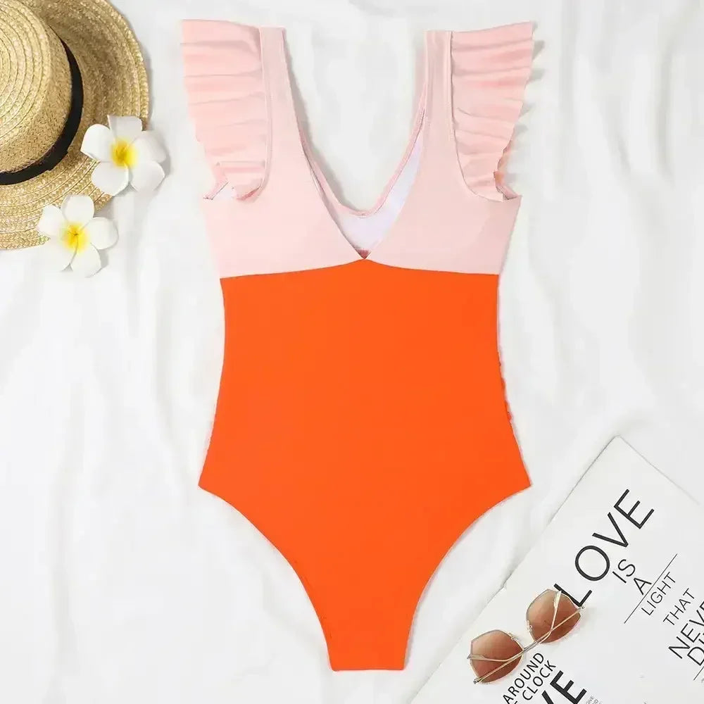 Black Color Block Cut Out Criss Cross One Piece Swimsuit - Femstylo