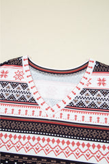 Black Retro Christmas Pattern Loose Pullover 2pcs Lounge Pant Set