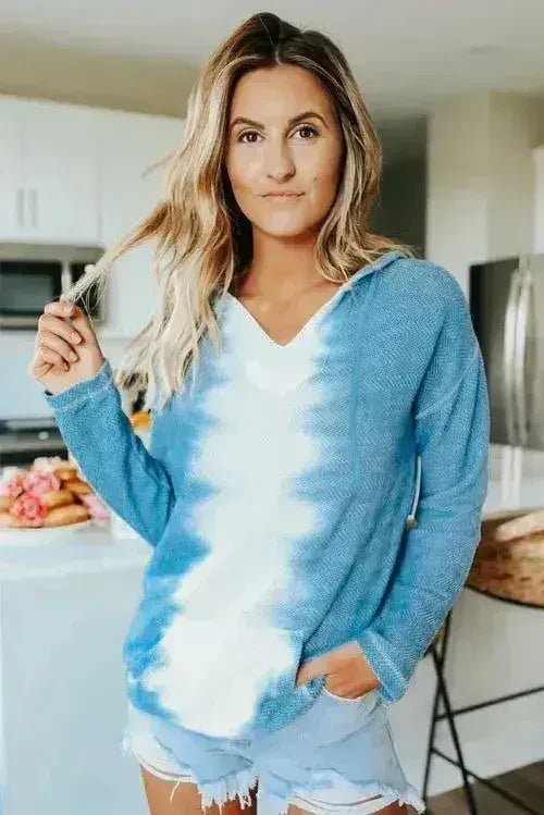 Casual Sky Blue White Tie Dye Hoodie - Femstylo