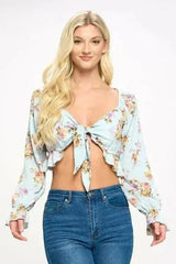 Boho Tie-Front Crop Top with Ruffle Details - Femstylo