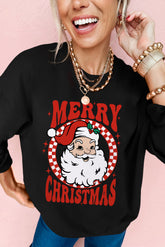 Black Santa Claus Merry Christmas Heat Transfer Printing Graphic Sweatshirt